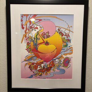 Peter Max Framed 12x14 Inch Art Print - Heart Orange